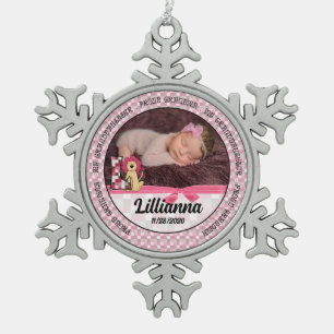 Proud Oma Monogram L Pink New Baby Foto Schneeflocken Zinn-Ornament