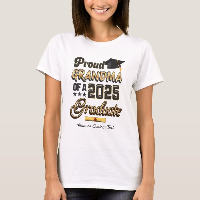 Proud Oma von 2025 Graduate Grandson Black Gold T-Shirt (Vorderseite)