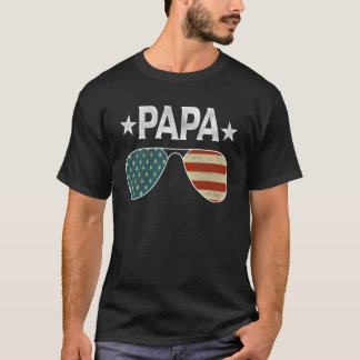 Proud Papa Fathers Day American Flag Sonnenbrille  T-Shirt
