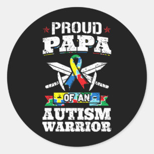 Proud Papa of a Autismus Warrior Awareness Ribbon Runder Aufkleber