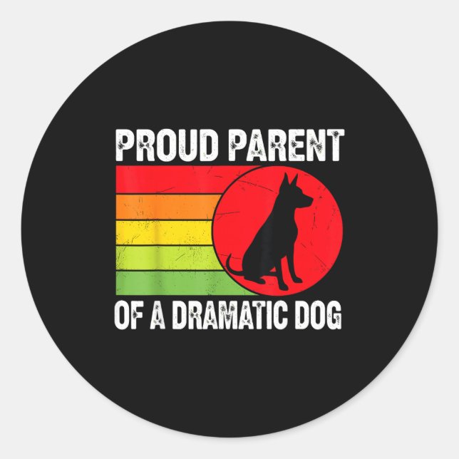 Proud Parent Of A Dramatic Dog Silhouette Retro De Runder Aufkleber (Vorderseite)
