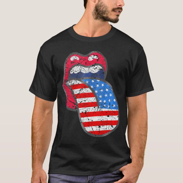 Proud Patriotic Women Tongue Lippes American Flag  T-Shirt (Vorderseite)
