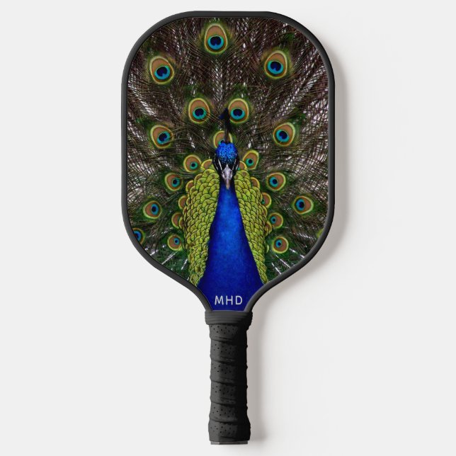 Proud Peacock benutzerdefinierte Monogramm Pickleball Schläger (Vorderseite)