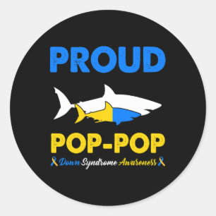 Proud Pop Pop Shark Down Syndrome Awareness T21 Runder Aufkleber