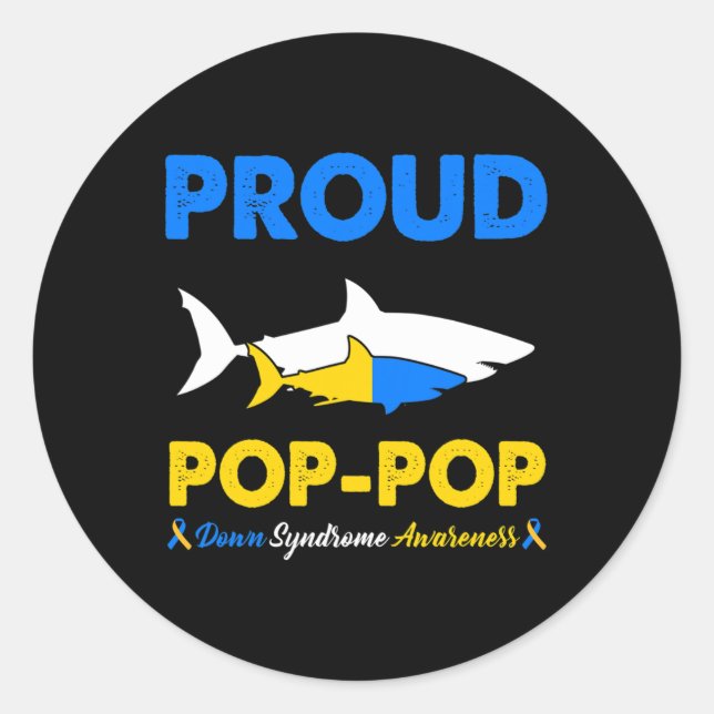 Proud Pop Pop Shark Down Syndrome Awareness T21 Runder Aufkleber (Vorderseite)