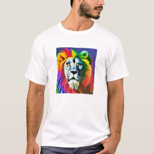 Proud Rainbow Lion Colored Splash Jungle Cat Art T-Shirt