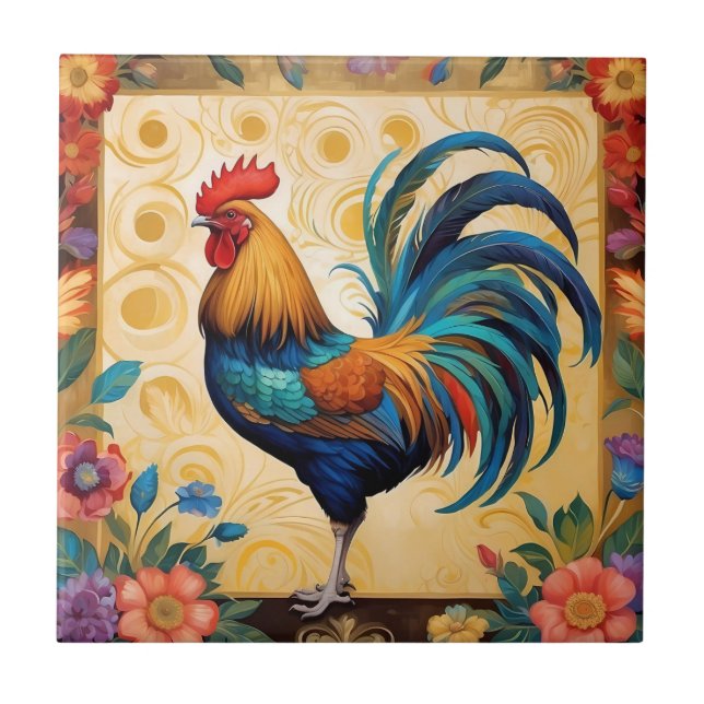 Proud Rooster Colorful Farmhouse Design Fliese (Vorderseite)