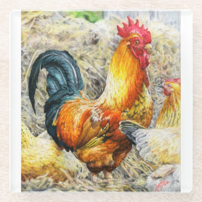 Proud Rooster Glasuntersetzer (Vorderseite)