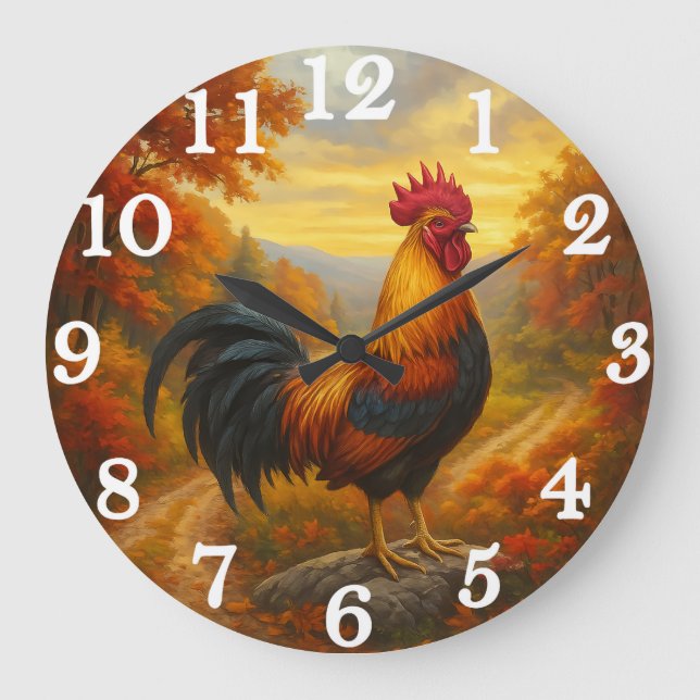 Proud rooster in autumn splendor große wanduhr (Vorderseite)