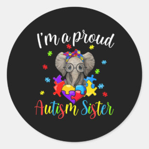 Proud Sister Autism Awareness Niedlich Elephant Pu Runder Aufkleber