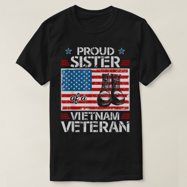 Proud Sister of Vietnam Veteran Patriotic USA Flag T-Shirt (Design vorne)