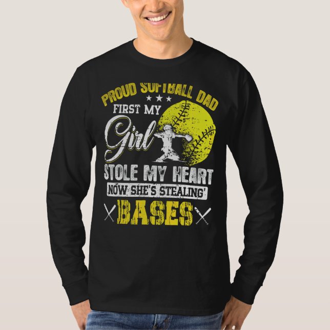 Proud Softball Vater Girl Stole My Heart Softball  T-Shirt (Vorderseite)