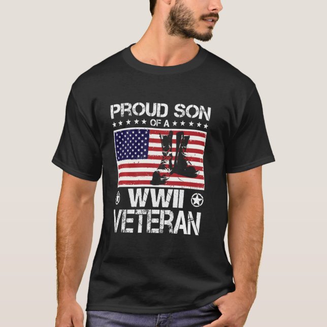 Proud Son of Wwii Veteran US Flag Boots Veteran Da T-Shirt (Vorderseite)