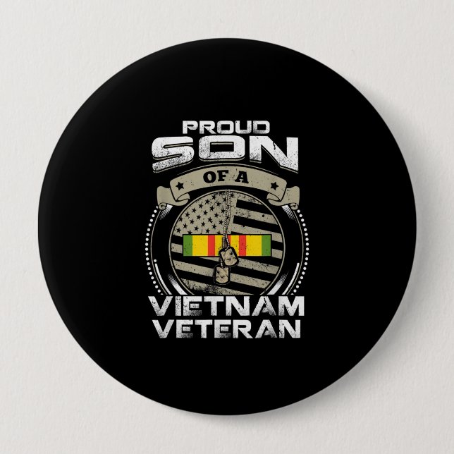 Proud Son Vietnam Veteran American Flag Fathers Button (Vorderseite)