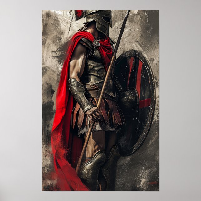 Proud Spartan Warrior Poster mit detailliertem Hel (Vorne)
