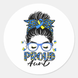 Proud T21 Tante Leopard Messy Bun Down Syndrome Aw Runder Aufkleber