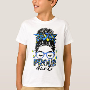 Proud T21 Tante Leopard Messy Bun Down Syndrome Aw T-Shirt