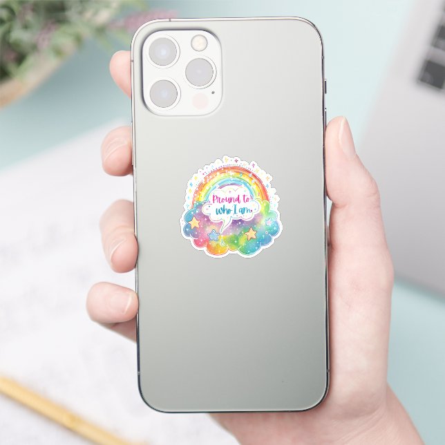 Proud to Who I Am Rainbow Art Self Love Pride Gift Aufkleber (Telefon)