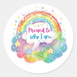 Proud to Who I Am Rainbow Art Self Love Pride Gift Runder Aufkleber