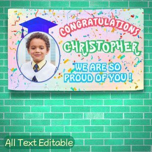 Pround of You Graduation Cap Confetti Pastel Foto Banner