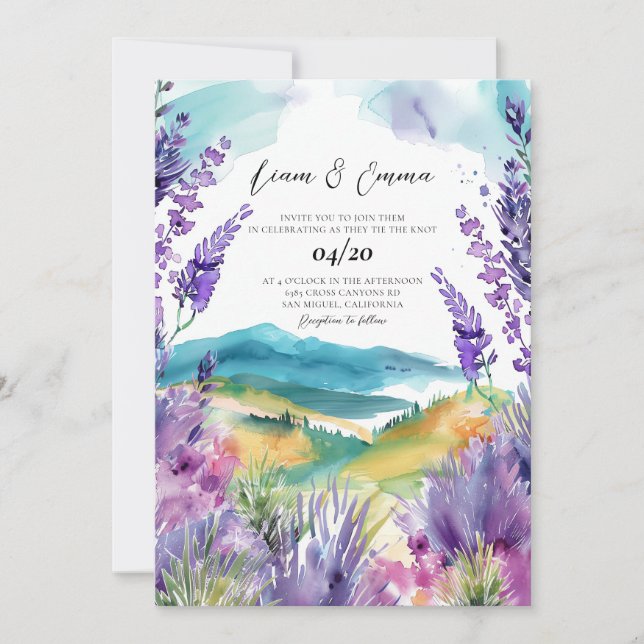 Provence France Lavender Aquarell Hochzeit Einladung (Vorderseite)