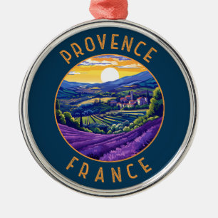 Provence France Lavender Retro Distressed Circle Ornament Aus Metall