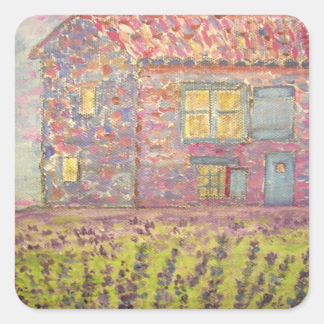 Provence House und Lavender Fields Quadratischer Aufkleber (Vorderseite)