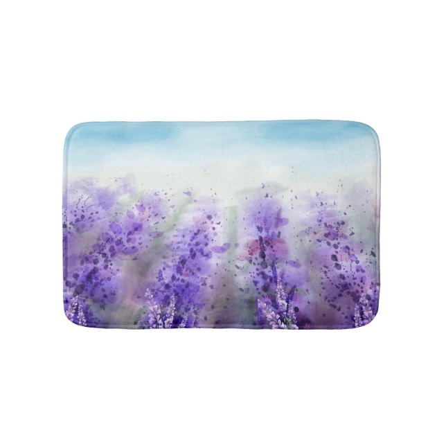 Provence Lavendel: Vintages Wasserfarbfeld Badematte (Vorderseite)
