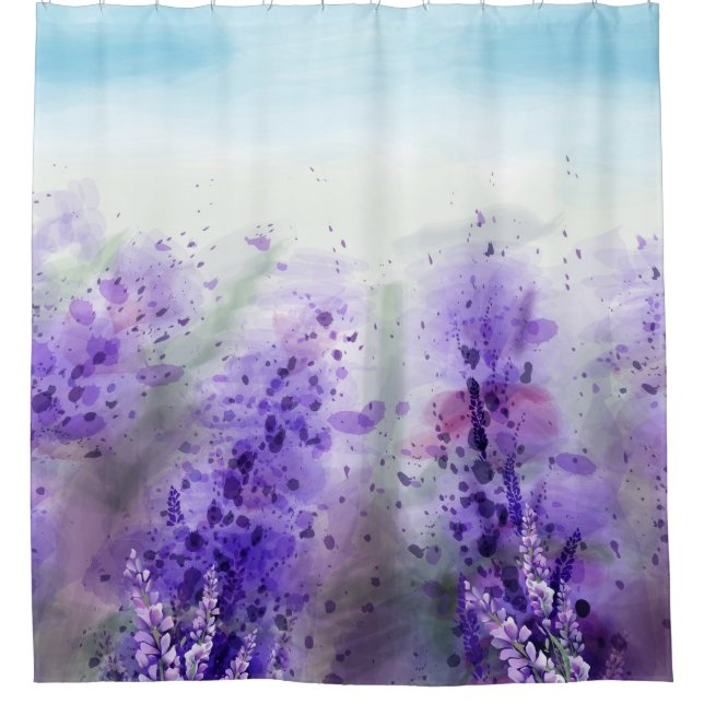 Provence Lavendel: Vintages Wasserfarbfeld Duschvorhang (Vorderseite)