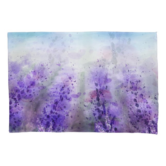 Provence Lavendel: Vintages Wasserfarbfeld Kissenbezug (Vorderseite)
