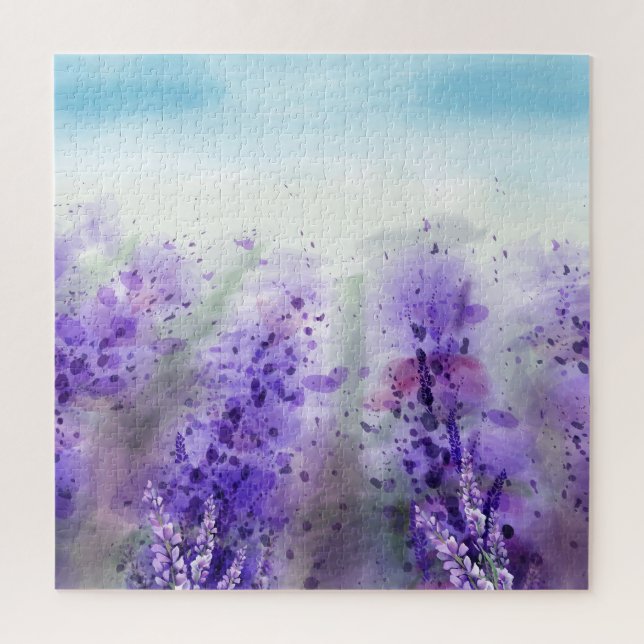 Provence Lavendel: Vintages Wasserfarbfeld Puzzle (Vertikal)