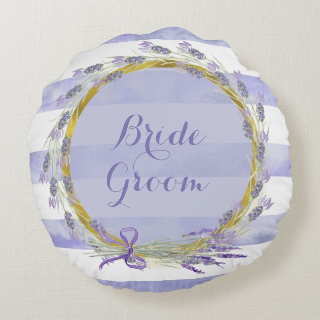 Provence Lavender Lila Blume Hochzeit für immer Rundes Kissen (Rückseite)