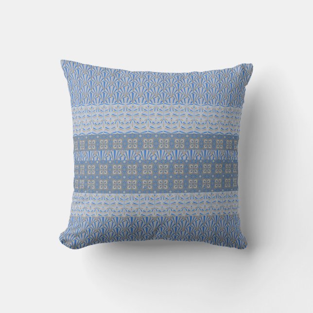 Provence Mixed Patterns Blau und Taupe Kissen (Vorderseite)