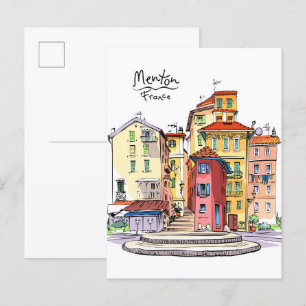Provenzalische Häuser Menton Frankreich Illustrati Postkarte