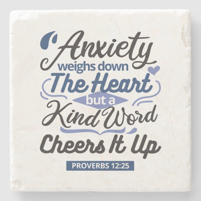 Proverbs 12:25 Bible Verse – Kind Word Art Steinuntersetzer (Vorderseite)