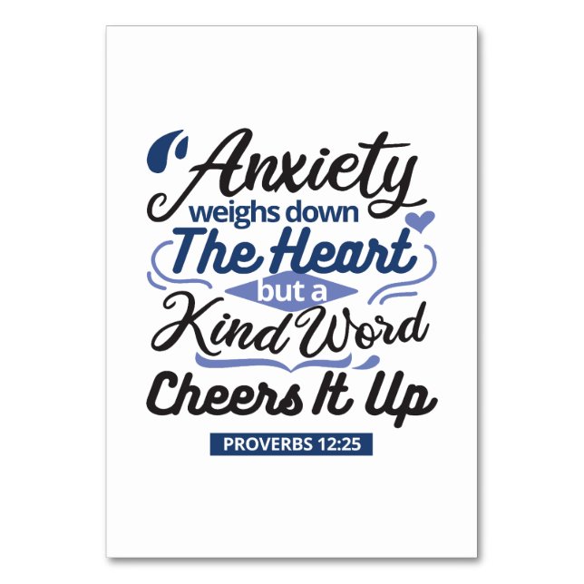Proverbs 12:25 Bible Verse – Kind Word Art Tischnummer (Vorderseite)