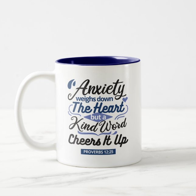 Proverbs 12:25 Bible Verse – Kind Word Art Zweifarbige Tasse (Links)