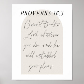 Proverbs 16:3 Minimal Boho Beige Arch Script Poster