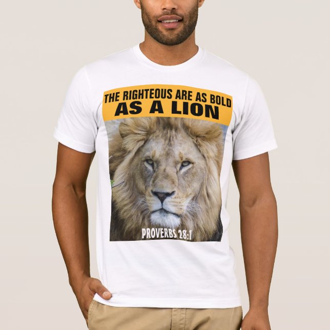 PROVERBS 28:1 BOLD ALS LION, CHRISTLICHE T - SHIRT (Vorderseite)