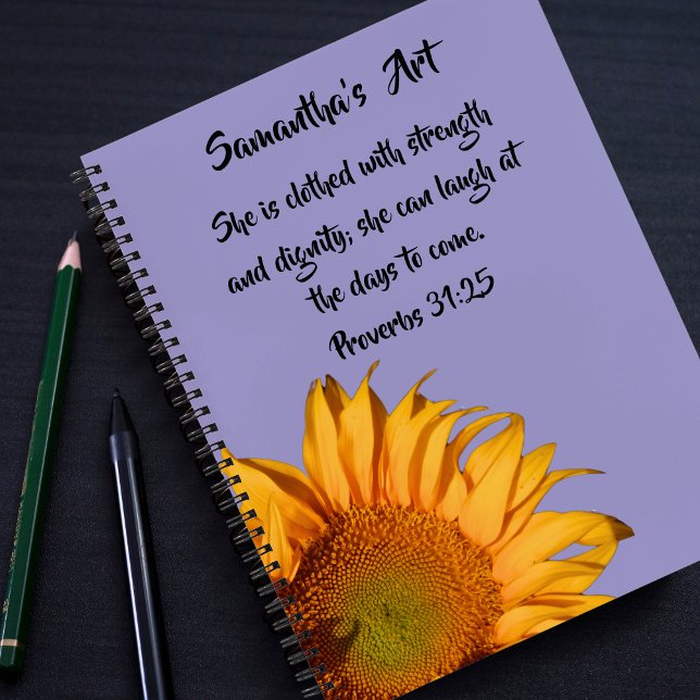 Proverbs 31:25 Bibelverse Sonnenblumen Sketchbook Notizbuch (Von Creator hochgeladen)