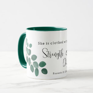 Proverbs 31:25 Eukalyptus Inspirational Scripture Tasse