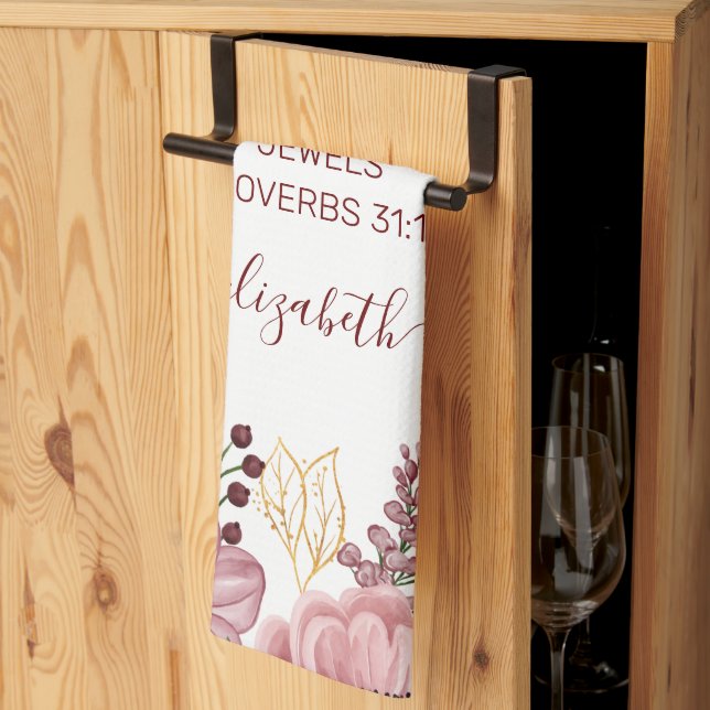 Proverbs 31 Elegante pastellrosa Blume Geschirrtuch (Drittel gefaltet)