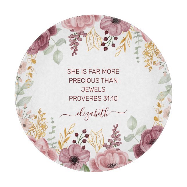 Proverbs 31 Elegante pastellrosa Blume Schneidebrett (Vorderseite)
