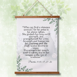 Proverbs 31 Woman Scripture Vintage Cottagecore Wandteppich Mit Holzrahmen