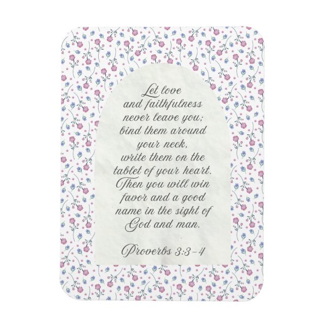 Proverbs 3:3–4 Floral Scripture  Magnet (Vertikal)