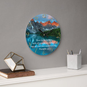 Proverbs 3:5 schöne Aussicht auf den Berg See Große Wanduhr