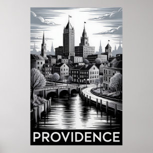 Providence Rhode Island Schwarz-Weiß-Holzschnitt Poster
