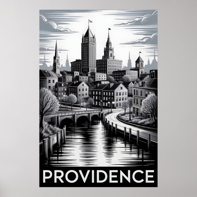 Providence Rhode Island Schwarz-Weiß-Holzschnitt Poster (Vorne)