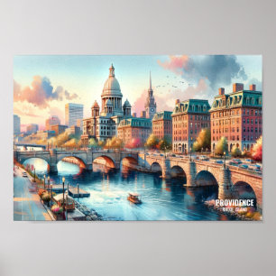Providence Rhode Island Travel Places watercolor Poster
