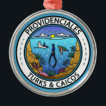 Providenciales Turks and Caicos Scuba Abzeichen Ornament Aus Metall<br><div class="desc">Providenciales Vektorgrafik Design. Providenciales,  auch Provo genannt,  ist eine Insel im Archipel der Türken und Caicos,  im Atlantischen Ozean. Er ist von sanften Sandstränden umgeben,  von denen viele an der Nordküste liegen.</div>